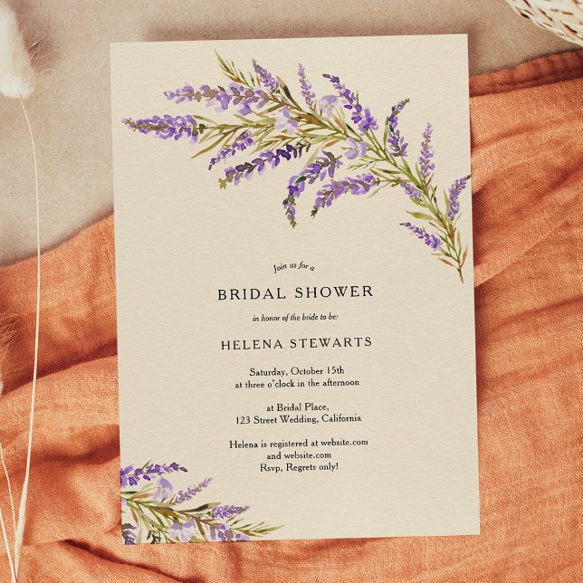 Convites Lavanda de queda chá de panela de aquarela floral (Fall lavender floral watercolor chic bridal shower invitation on ivory)
