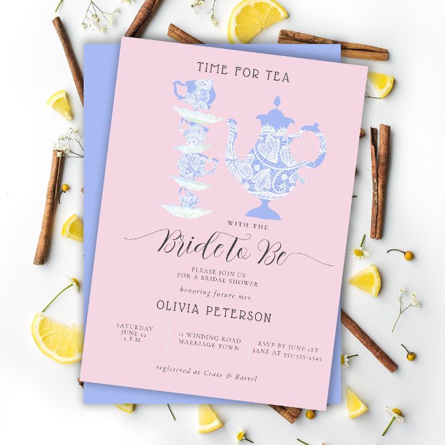 Convites Lavanda de Tea Party -  Rosa Boho Lace Chá de pane (Criador carregado)