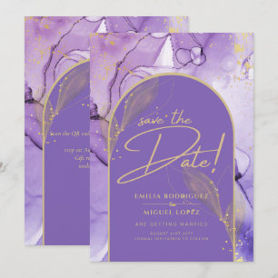 Convites Lavanda de Tinta Roxa e Roxo Dourado Salvem a Data