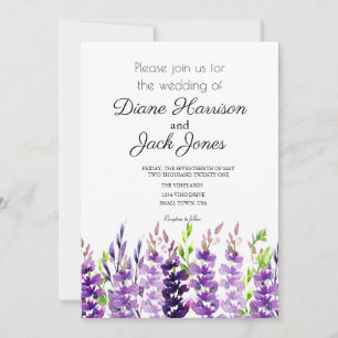 Convites Lavanda de Watercolor de Casamento Roxo