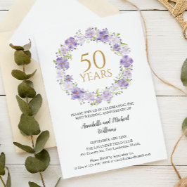 Convites Lavanda Delicada Floral Garland 50ª Casamento