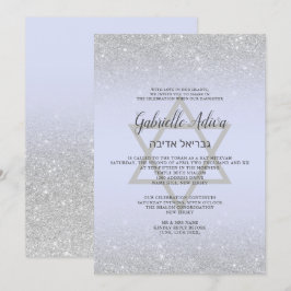 Convites Lavanda do Bat Mitzvah para o guião glitter prata