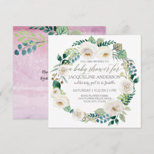Convites Lavanda do chá de fraldas da menina e grinalda do