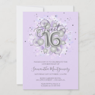 Convites Lavanda do Partido Silver Foil Sweet 16 Bday Ballo