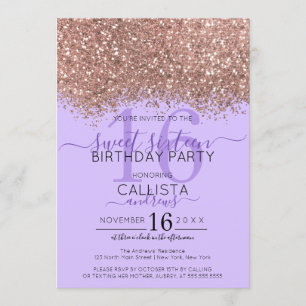 Convites Lavanda Dourada Luxe Confetti Sweet 16