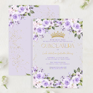 Convites Lavanda Dourada Quinceañera Mis Quince 15 Años