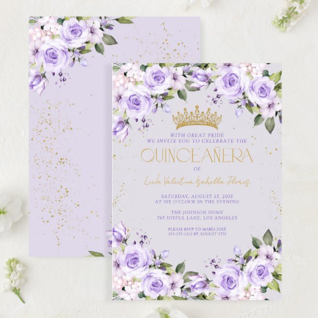 Convites Lavanda Dourada Quinceañera Mis Quince 15 Años (Criador carregado)