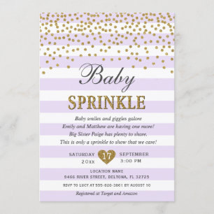 Convites Lavanda Dourada Stripe Confetti Baby Girl Sprinkle