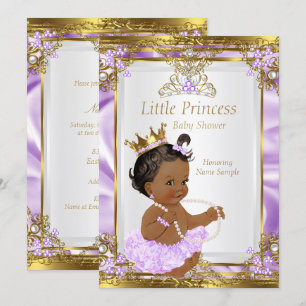 Convites Lavanda Dourado Branco Princesa Chá de Bebê Étnico