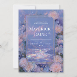 Convites Lavanda Dourado Iridescente Floral Casamento na Mo