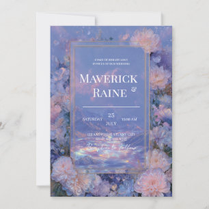 Convites Lavanda Dourado Iridescente Floral Casamento na Mo
