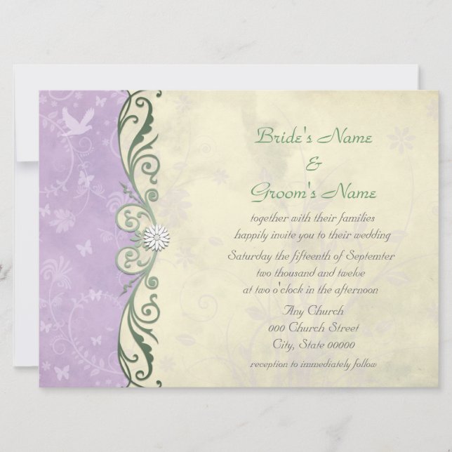 Convites Lavanda e Amarelo Suave Floral Casamento de Primav (Frente)