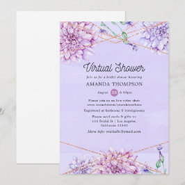 Convites Lavanda e Chá de panela Virtual Geométrico Dourado