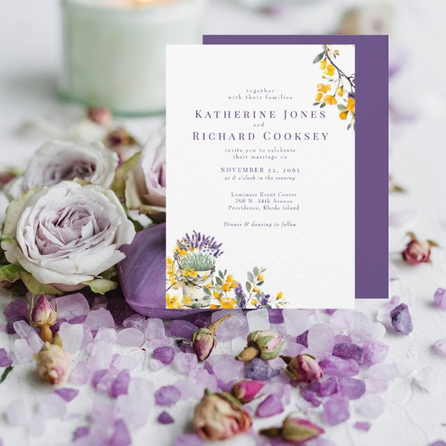 Convites Lavanda e Floral Amarelo Sem Casamento de Pais (Criador carregado)