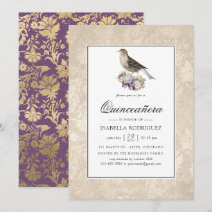 Convites Lavanda e Ivory Vintage Quinceañera