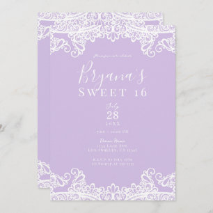Convites Lavanda e Lace Branco Festa 16 Elegante Sweet