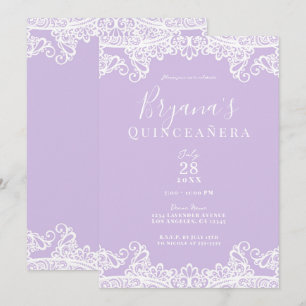Convites Lavanda e Renda Branca Festa de Quince Anos Elegan