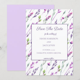 Convites Lavanda e Verde Aquarela Salve o Dia do Casamento