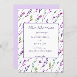Convites Lavanda e Verde Aquarela Save the Date Casamento