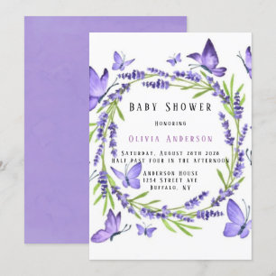 Convites Lavanda e Wisteria Borboletas Chá de fraldas