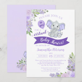 Convites Lavanda Elefante e Chá de fraldas Virtual Floral
