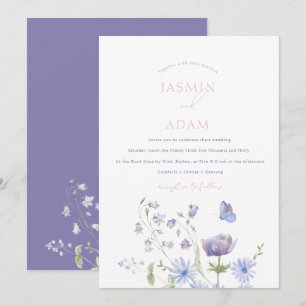 Convites Lavanda Elegante Borboletas Flores Selvagens Casam