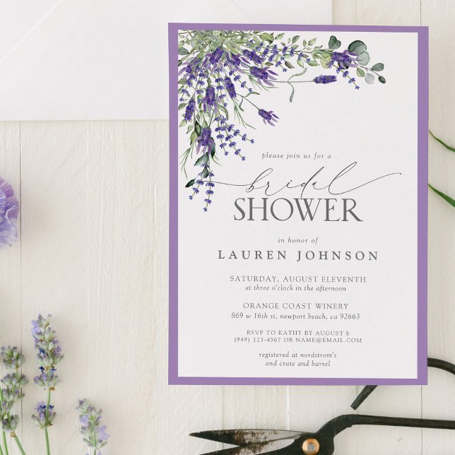 Convites Lavanda Elegante Chá de panela Floral de Aquarela (Join us in a lavender dream as we celebrate the bride to be!)
