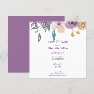Convites Lavanda Elegante e Chá de fraldas Floral Dourado