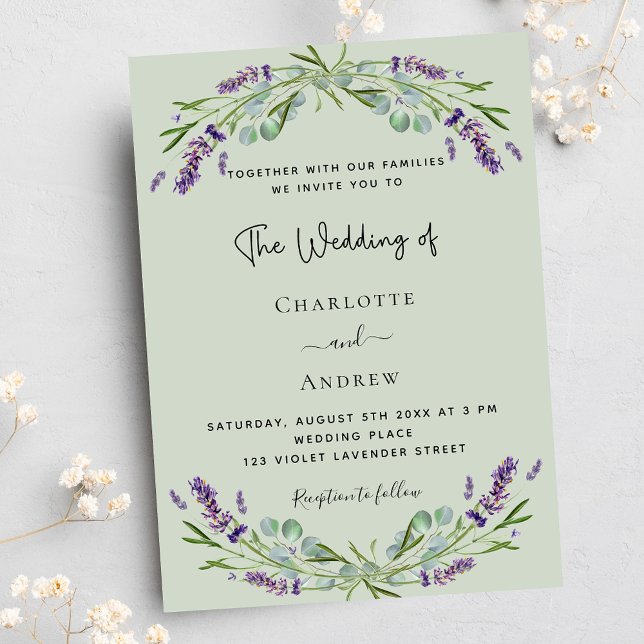 Convites Lavanda eucalipto sage casamento verde luxo (Criador carregado)