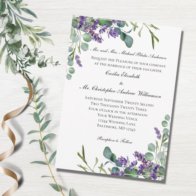 Convites Lavanda Eucalipto Verde Roxo Casamento (Criador carregado)