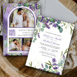 Convites Lavanda Eucalyptus Photo Collage Código QR Casamen<br><div class="desc">Incêndio aos seus convidados com este elegante convite para casamento, com lindas flores de lavanda e folhas de eucalipto com o Código QR para RSVP online. Basta adicionar os detalhes do seu evento neste modelo fácil de usar e enfeitar este cartão com a sua foto favorita para torná-lo um convite...</div>
