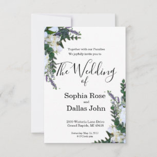 Convites Lavanda Eucalyptus rosas brancas verde Casamento