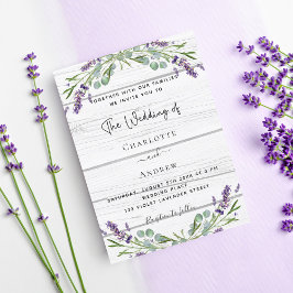 Convites Lavanda eucalyptus verde-madeira branca casamento