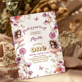 Convites Lavanda Fada, flor silvestre, primeiro aniversario