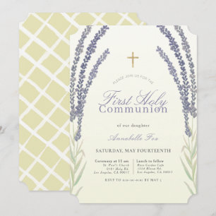 Convites Lavanda Flor Sprigs Amarelo Primeira Comunhão Sant