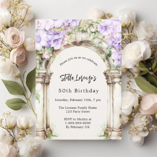 Convites Lavanda floral: aniversário bege