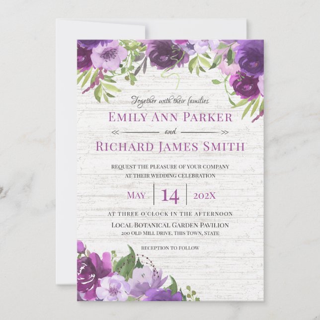 Convites Lavanda Floral Barn Wood Invitation (Frente)