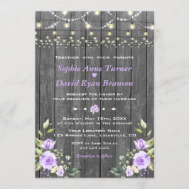 Convites Lavanda Floral Barn Wood String Luzes Casamento