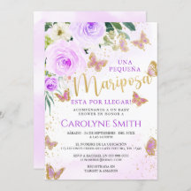 Lavanda Floral Borboleta Chá de fraldas Convidar M