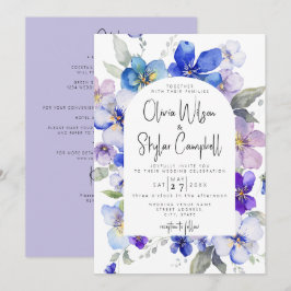 Convites Lavanda Floral Código QR Azul Tudo em Um Casamento