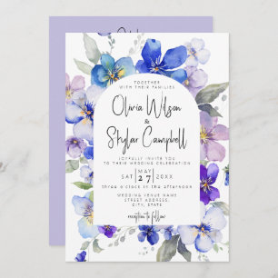 Convites Lavanda Floral Código QR Azul Tudo em Um Casamento