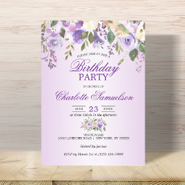 Convites Lavanda Floral de Aquarela Púrpura ANIVERSÁRIO