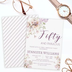 Convites Lavanda floral Fabuloso quinquagésimo aniversário