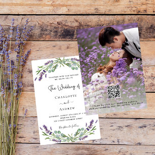 Convites Lavanda floral foto do casamento de luxo QR RSVP