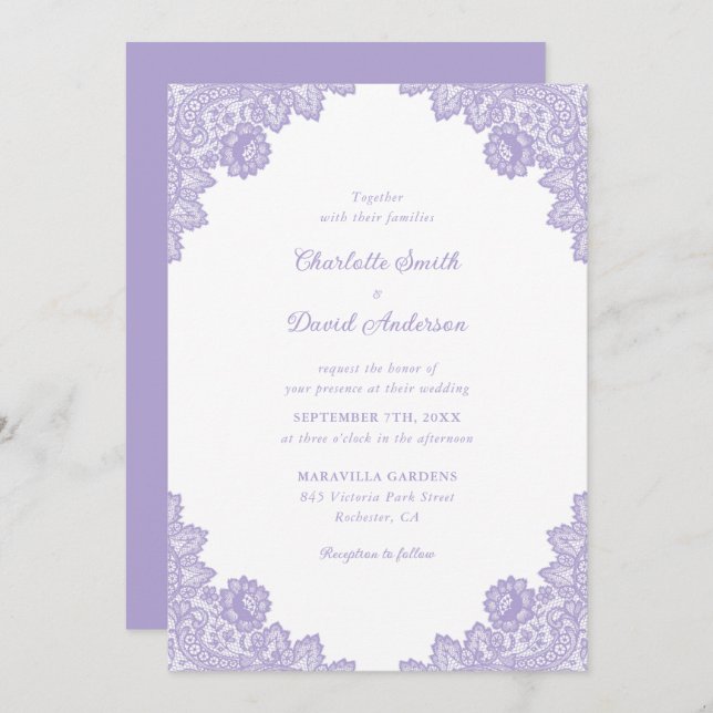 Convites Lavanda Floral Lace Wedding (Frente/Verso)
