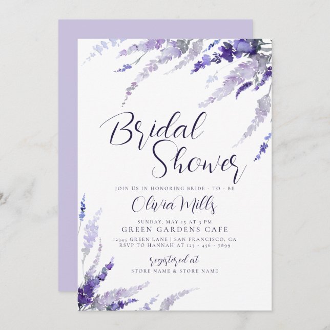 Convites Lavanda Floral Lilac Chá de panela Botânico (Frente/Verso)