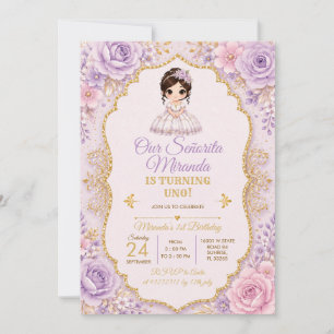 Convites Lavanda Floral Mi Bautizo Primeiro Aniversário