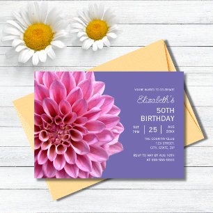 Convites Lavanda Floral Púrpura 50º Aniversário, Dahlia Ros