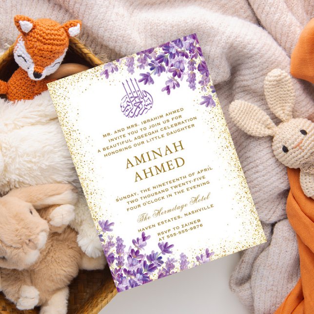 Convites Lavanda Floral Roxo Aqiqa Aqeqa Bebê (Criador carregado)