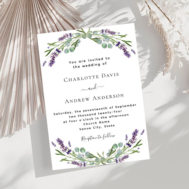 Convites Lavanda floral verde casamento formal de luxo (Criador carregado)